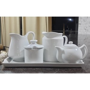 Jogo Café e Chá Mesa Posta, Bandeja + Bule Chaleira 400ml + Açucareiro 250ml + Jarra Leiteira 740ml