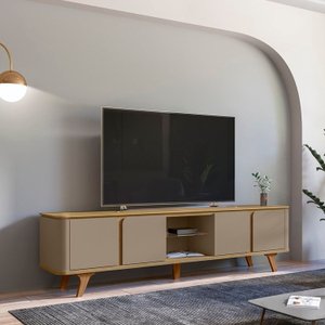 Rack para Tv 60 Polegadas com Pés em Madeira Maciça 217cm Cantos Curvos Roma