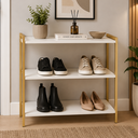 Ver imagem 1 de Sapateira para Hall de Entrada com 3 Prateleiras Julia - Branco/Dourado