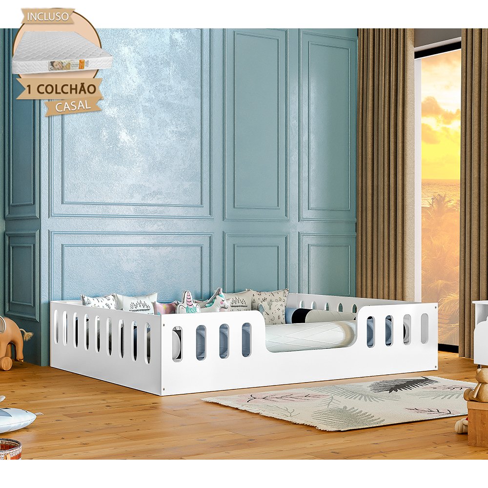 Cama Casal Infantil Montessoriana Helo com Colchão D28 - Branco