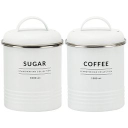 Conjunto 2 Latas Decorativas Cozinha Porta Café e Porta Açúcar de Metal Copenhag Yoi Branco Fosco - 1