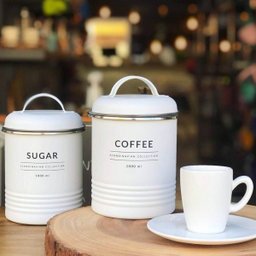 Conjunto 2 Latas Decorativas Cozinha Porta Café e Porta Açúcar de Metal Copenhag Yoi Branco Fosco - 5