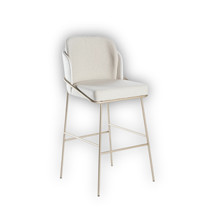 Banqueta Cristal Champanhe Estofada em Linho e Facto - Metal