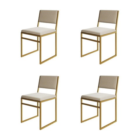 Kit 4 Cadeiras Isa Industrial Veludo Base Dourado para Mesa Sala Cozinha Conforto - Dourado/bege