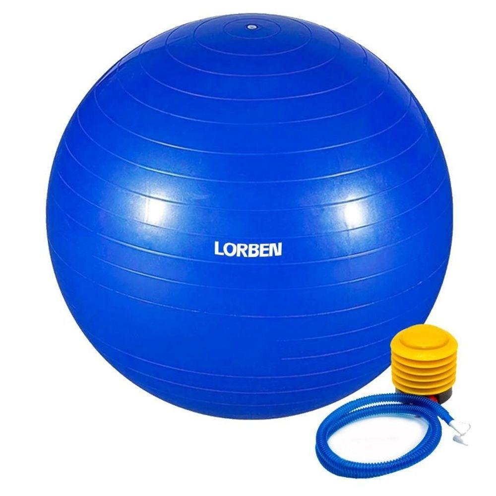 Bola de Pilates Yoga Funcional Lorben com Bomba Suporta até 150 Kg Azul