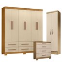 Ver imagem 1 de Guarda Roupa Casal New Kansas com Cômoda 4 Gavetas New e Armário Multiuso New Egito Carvalho