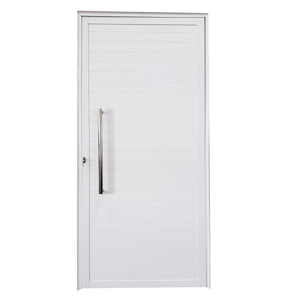 Porta de Alumínio Lambril Branco com Puxador Linha 25 - Dc:direita/ 210 X 80