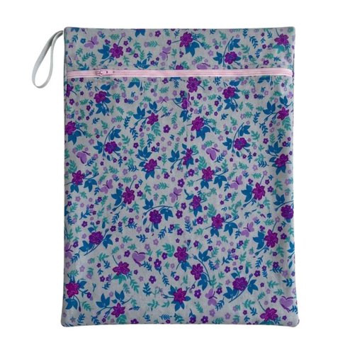 Saco Impermeável C/ Zíper Roupa Molhada Flores Lilás Cuidado