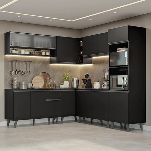 Armário de Cozinha Completa de Canto 445 Cm Preto Nice Madesa 02 Preto