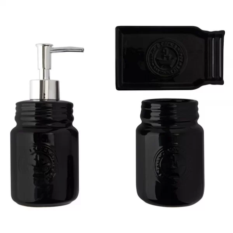 Kit Banheiro Lavado Acessórios Luxo Preto Cerâmica 3 Peças