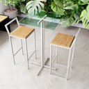 Ver imagem 1 de Conjunto Mesa Alta Bar Bistrô Quadrada Vidro 2 Banquetas Confort Pinus Industrial White Don Castro D