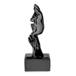 Escultura Rosto Humano Arte Moderna Silêncio Máscara 55cm:preto Brilho - 2