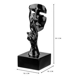 Escultura Rosto Humano Arte Moderna Silêncio Máscara 55cm:preto Brilho - 4