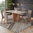 Ver imagem 1 de Conjunto Sala Jantar Vértice 160cm Canto Reto com Vidro 6 Cadeiras Vértice Marrom/Nature/Off White/Tecido Bege