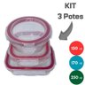 Conjunto 3 Potes Vidro para Marmita Tampa Hermética 150 Ml - 170 Ml - 250 Ml - 4