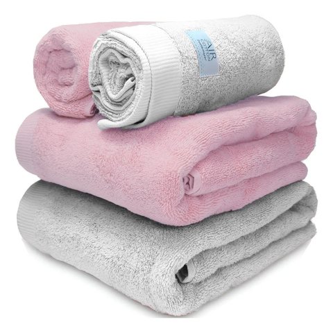 Jogo Banho Gigante Banhão Buddemeyer Dual Air 100% Algodão Cor Cinza / Rosa