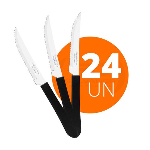 KIT - 24 Facas para Churrasco Leme Com Lâmina em Aço Inox 4 POL Cabo Preto FPBAG - Tramontina