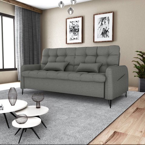 Sofá Cama Reclinável Pietra 3 Lugares Confortável Resistente:linho Chumbo