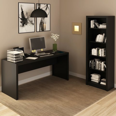 Conjunto Home Office 2 Peças com 1 Mesa e 1 Estante Preto - Pnr Móveis