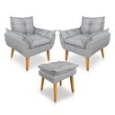 Ver imagem 1 de Kit 2 Poltronas Decorativa e Puff Opala Luxo Linho Cinza Dal Poz Estofados