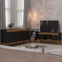 Ver imagem 1 de Conjunto Buffet 4 Portas e Rack para Tv 50 Polegadas Ripado 136cm - Vianossa - Preto/cedro