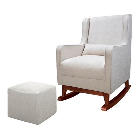 Poltrona Pé Canoa Emma com Puff 75cm Suede Bege - Sallar Home