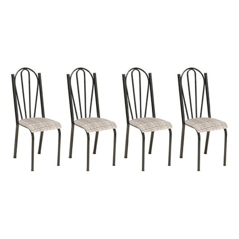 Kit 4 Cadeiras de Cozinha Alasca Estampado Rattan Pés de Ferro Cromo Preto - Pallazio