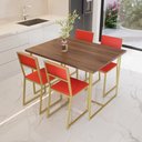 Ver imagem 1 de Conjunto Mesa de Jantar Retangular Imbuia 4 Cadeiras Estofado Riviera Industrial Dourado Don Castro