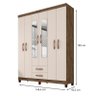 Guarda Roupa Casal Modena com Espelho 6 Portas com Espelho e Cômoda Cannes 5 Gavetas Teka Champagne  - 3