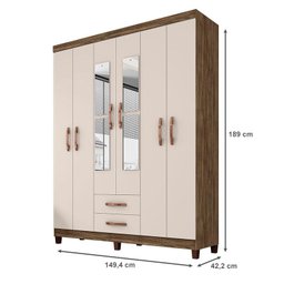 Guarda Roupa Casal Modena com Espelho 6 Portas com Espelho e Cômoda Cannes 5 Gavetas Teka Champagne - 3 Guarda Roupa Casal Modena com Espelho 6 Portas com Espelho e Cômoda Cannes 5 Gavetas Teka Champagne - 3
