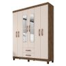 Guarda Roupa Casal Modena com Espelho 6 Portas com Espelho e Cômoda Cannes 5 Gavetas Teka Champagne  - 2