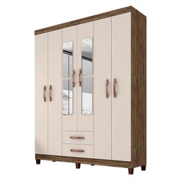 Guarda Roupa Casal Modena com Espelho 6 Portas com Espelho e Cômoda Cannes 5 Gavetas Teka Champagne - 2 Guarda Roupa Casal Modena com Espelho 6 Portas com Espelho e Cômoda Cannes 5 Gavetas Teka Champagne - 2