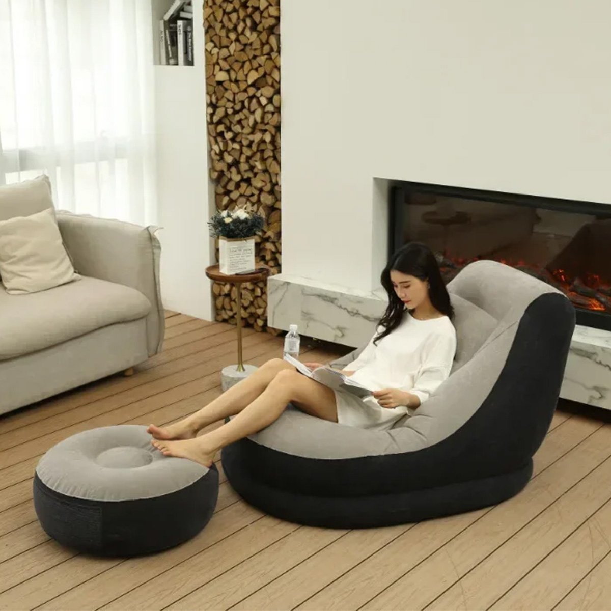Poltrona Sofa Puff Inflavel Pufe Lounge Sala Estar Porta Copo Descanso Confortavel Multiuso Ar Livre - 5
