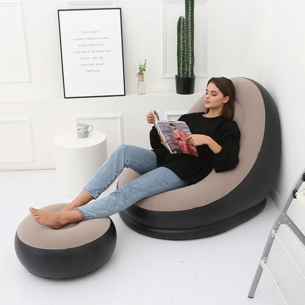 Poltrona Sofa Puff Inflavel Pufe Lounge Sala Estar Porta Copo Descanso Confortavel Multiuso Ar Livre - 7