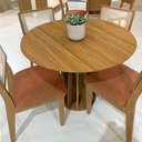Ver imagem 2 de Conjunto de Jantar Mesa Redonda Mdf e 4 Cadeiras Tela Palha Cor:freijó e Terracota