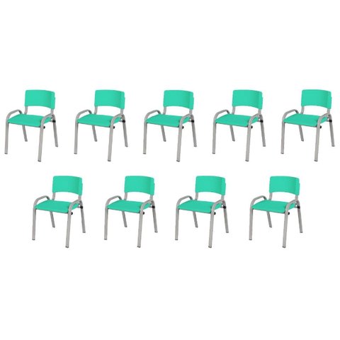 Kit 9 Cadeiras Infantil Iso, Escola, Base Cinza- Verde Água