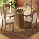 Ver imagem 1 de Conjunto Sala de Jantar Madesa Ana Mesa Tampo de Vidro Redondo 4 Cadeiras - Rustic/crema/bege