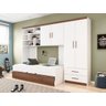 Quarto Completo Juvenil Chiara - Roupeiro, Módulo Aéreo com Nichos e Bicama - Branco/Carvalho - 1