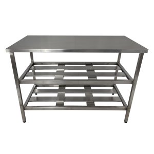 Mesa Aço Inox Industrial 110x70x90 Cm Prateleira Dupla Fenestrada Nortinox