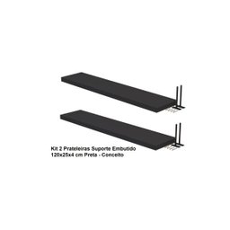 Kit 2 Prateleiras Suporte Embutido 120x25x4 cm Preta - Conceito - 3