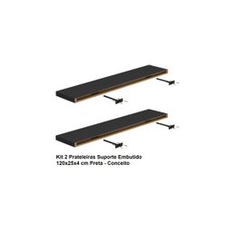 Kit 2 Prateleiras Suporte Embutido 120x25x4 cm Preta - Conceito - 5