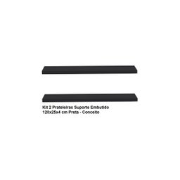 Kit 2 Prateleiras Suporte Embutido 120x25x4 cm Preta - Conceito - 2