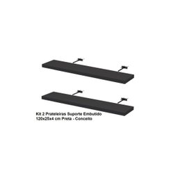 Kit 2 Prateleiras Suporte Embutido 120x25x4 cm Preta - Conceito - 4