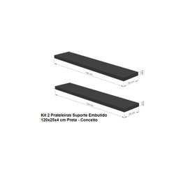 Kit 2 Prateleiras Suporte Embutido 120x25x4 cm Preta - Conceito - 6