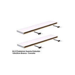 Kit 2 Prateleiras Suporte Embutido 120x25x4cm Branca - Conceito - 5