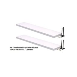 Kit 2 Prateleiras Suporte Embutido 120x25x4cm Branca - Conceito - 3