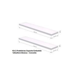 Kit 2 Prateleiras Suporte Embutido 120x25x4cm Branca - Conceito - 6
