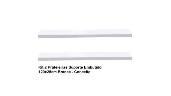 Kit 2 Prateleiras Suporte Embutido 120x25x4cm Branca - Conceito - 2