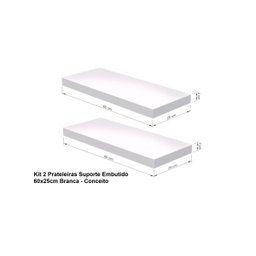 Kit 2 Prateleiras Suporte Embutido 60x25x4 cm Branca - Conceito - 6