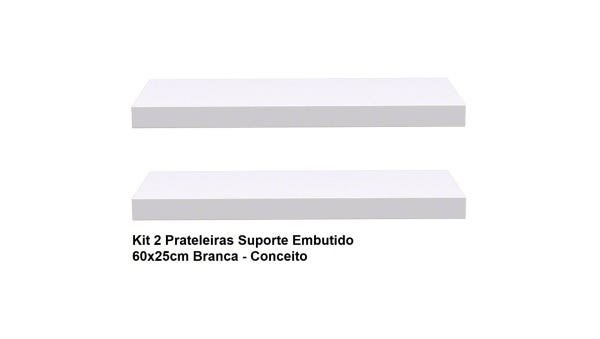 Kit 2 Prateleiras Suporte Embutido 60x25x4 cm Branca - Conceito - 2